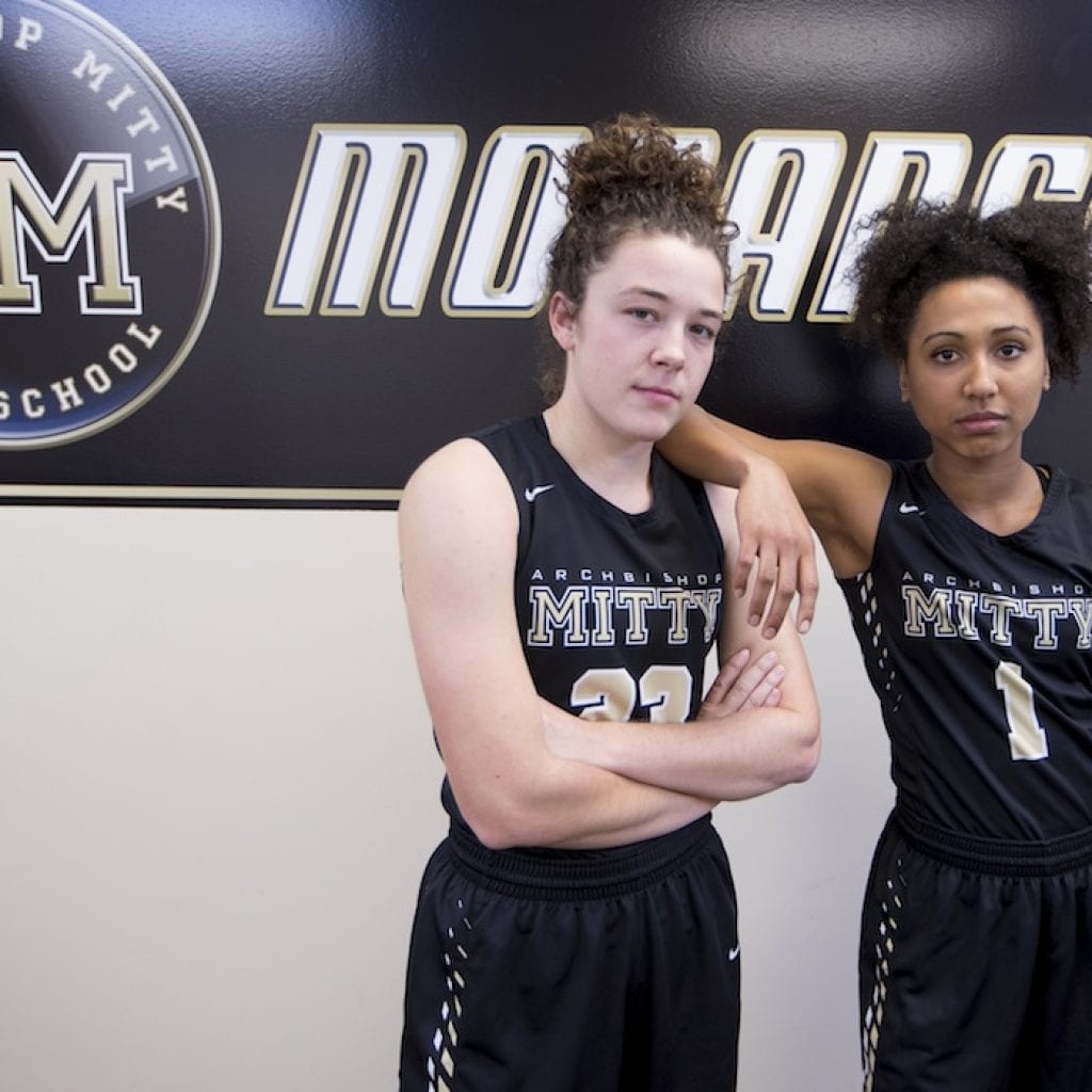 Daniella Gigielmo, and Heleyna Hill, are members of the Archbishop Mitty High School girls basketball team. Photo taken on Wednesday, November 16, 2016. ( Norbert von der Groeben/ SportStars )