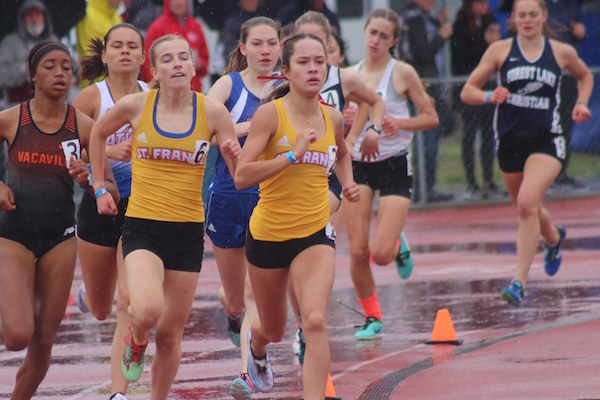 Junior Isabella Fauria won the 1600 meters in 5:02.16 and then took the 800 meters in 2:14.73 to claim two individual Masters titles