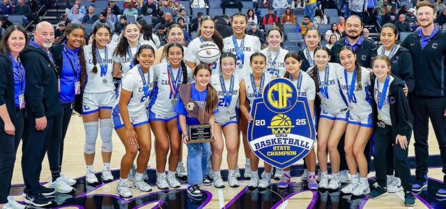 Caruthers girls basketball team honors former assistant coach Larry Trigueiro with third state title in seven years, defeating Rancho Bernardo for first Division 2 crown